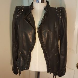 Asymmetrical  Leather Studded Bomber Jacket